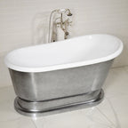 “LuxWide Calypso Iris-58-ACH” 58 Inch White CoreAcryl Acrylic Swedish Slipper Pedestal Tub “Aged Chrome” Exterior
