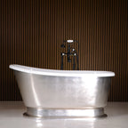 “LuxWide Calypso Iris-58-USLPD” 58 Inch White CoreAcryl Acrylic Swedish Slipper Pedestal Tub “Umber Washed Silver Leaf” Exterior