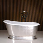 “LuxWide Calypso Iris-58-USLPD” 58 Inch White CoreAcryl Acrylic Swedish Slipper Pedestal Tub “Umber Washed Silver Leaf” Exterior