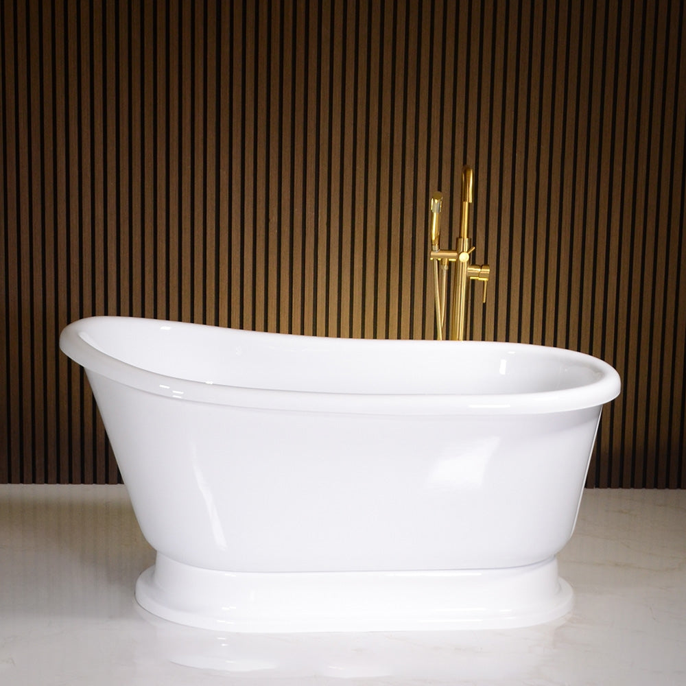 “LuxWide Calypso Iris-58WH” 58 Inch CoreAcryl Acrylic Swedish Slipper Pedestal Tub “High Gloss White” Interior and Exterior