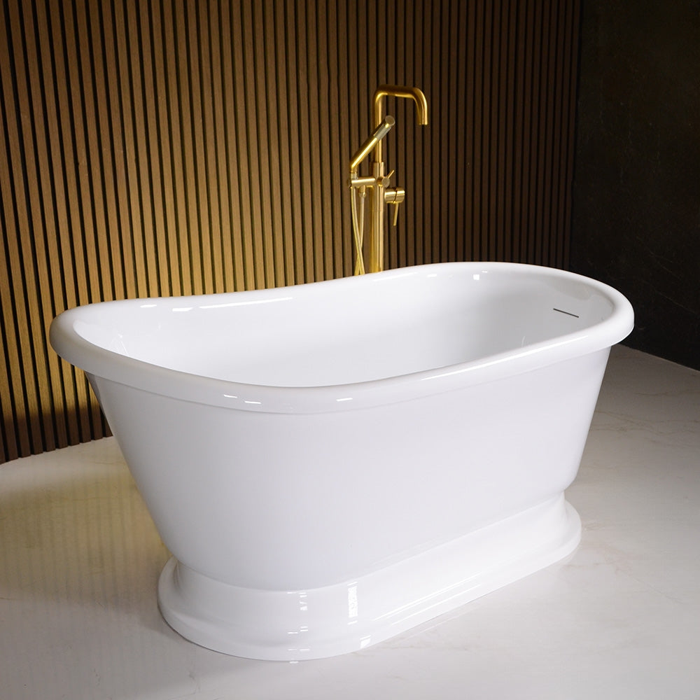 “LuxWide Calypso Iris-58WH” 58 Inch CoreAcryl Acrylic Swedish Slipper Pedestal Tub “High Gloss White” Interior and Exterior