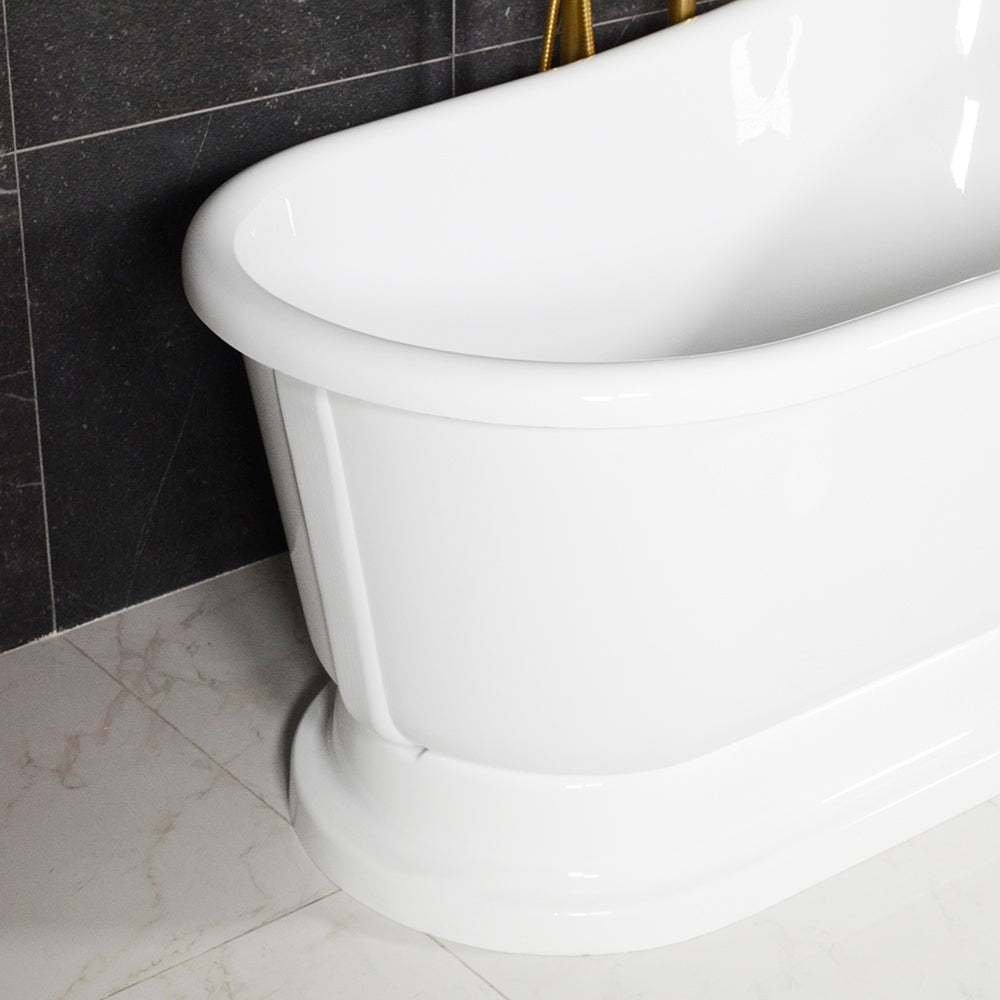 “LuxWide Calypso Iris-58WH” 58 Inch CoreAcryl Acrylic Swedish Slipper Pedestal Tub “High Gloss White” Interior and Exterior