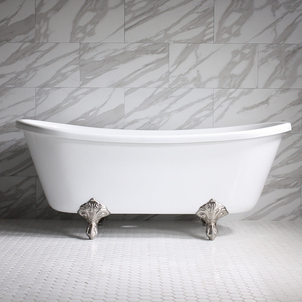 “HLBT59” 59" Hotel Collection CoreAcryl Acrylic French Bateau Clawfoot Tub with Feet