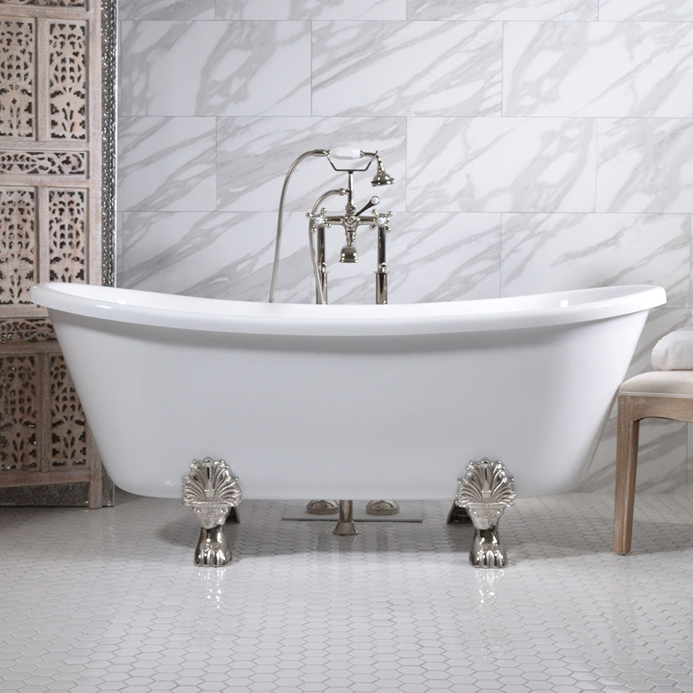 “SanSiro Arles BT59FC” 59" CoreAcryl Acrylic French Bateau “All Inclusive Clawfoot Tub and Faucet Package”