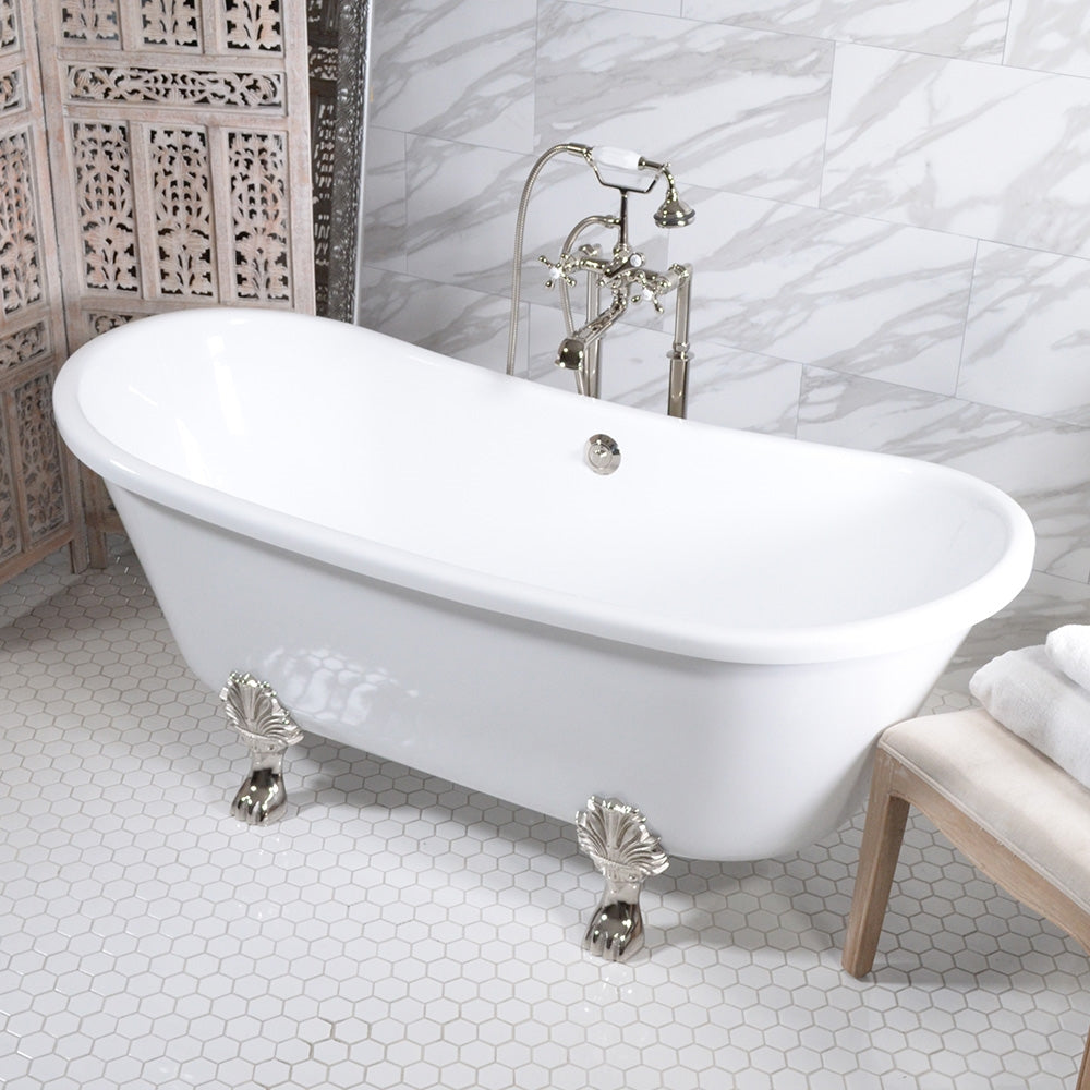“SanSiro Arles BT59FC” 59" CoreAcryl Acrylic French Bateau “All Inclusive Clawfoot Tub and Faucet Package”