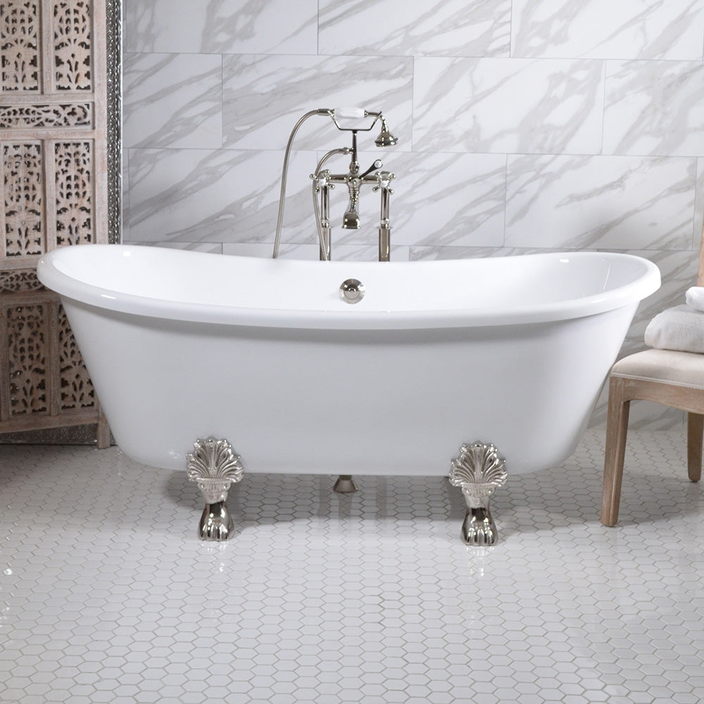 “SanSiro Arles BT59FC” 59" CoreAcryl Acrylic French Bateau “All Inclusive Clawfoot Tub and Faucet Package”