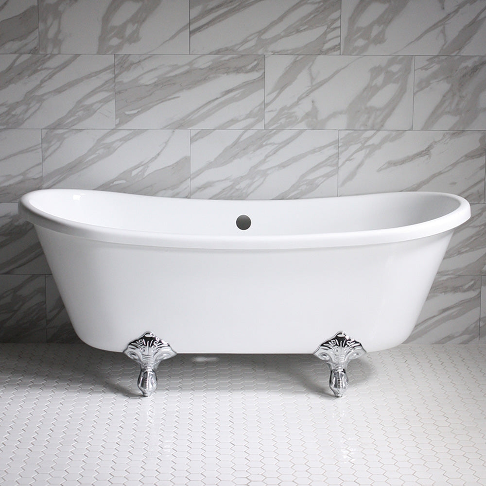 “HLBT67” 67" Hotel Collection CoreAcryl Acrylic French Bateau Clawfoot Tub with Feet