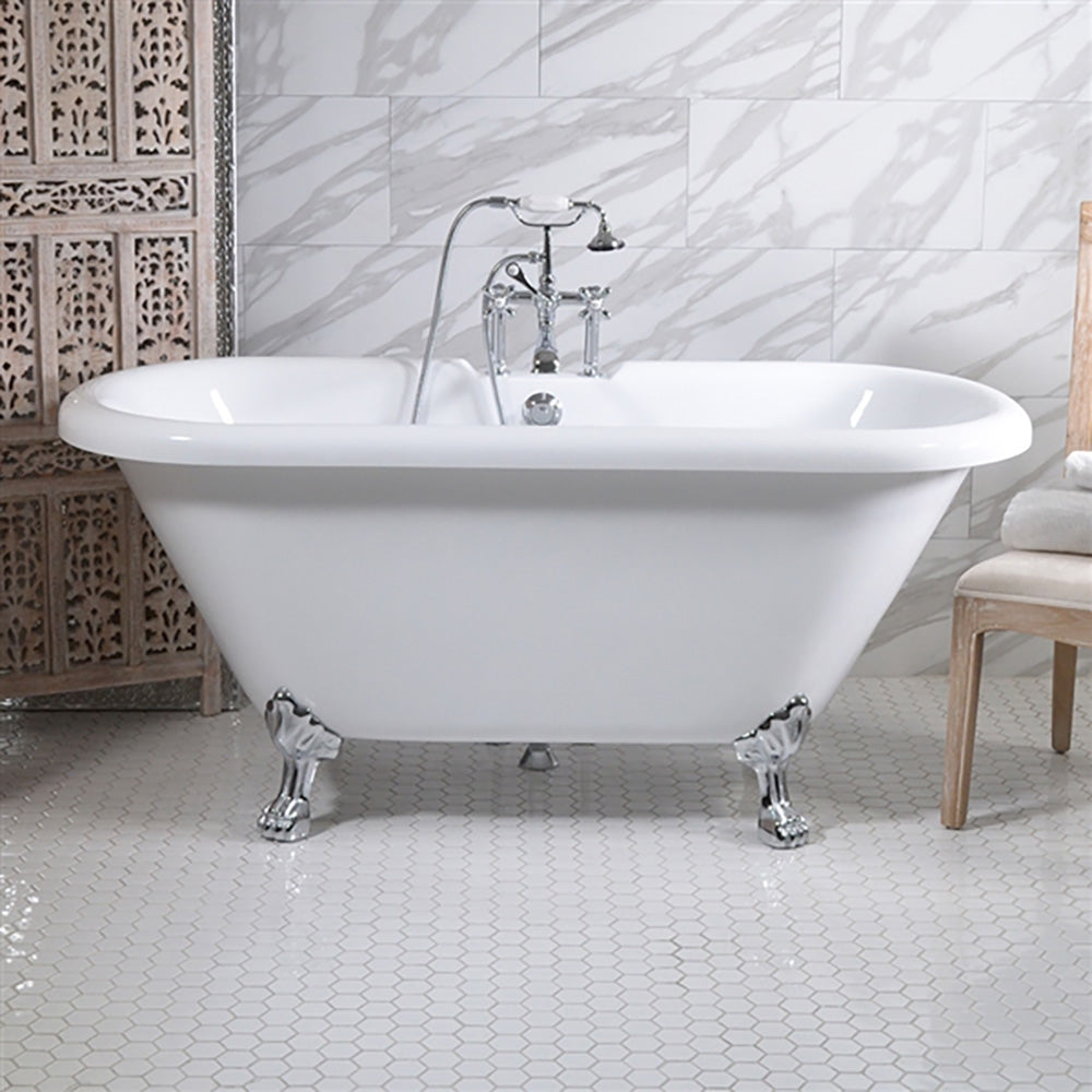 “HLDBL59” 59" Hotel Collection CoreAcryl Acrylic Double Ended Clawfoot Tub with Feet