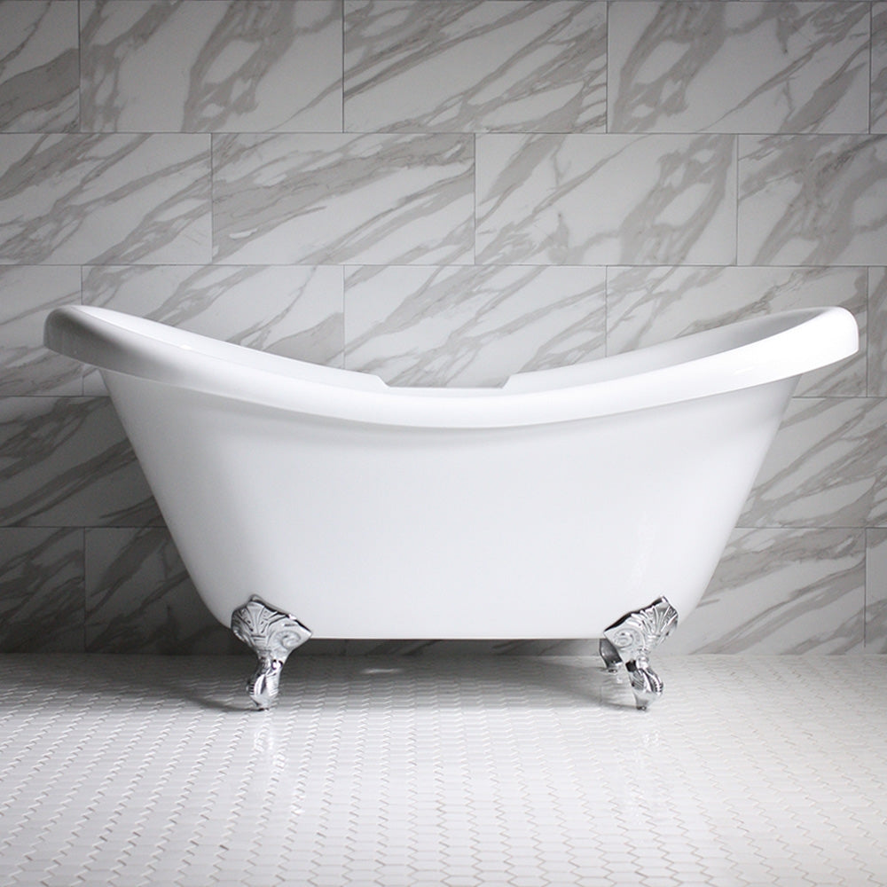 “HLDS59” 59" Hotel Collection CoreAcryl Acrylic Double Slipper Clawfoot Tub with Feet
