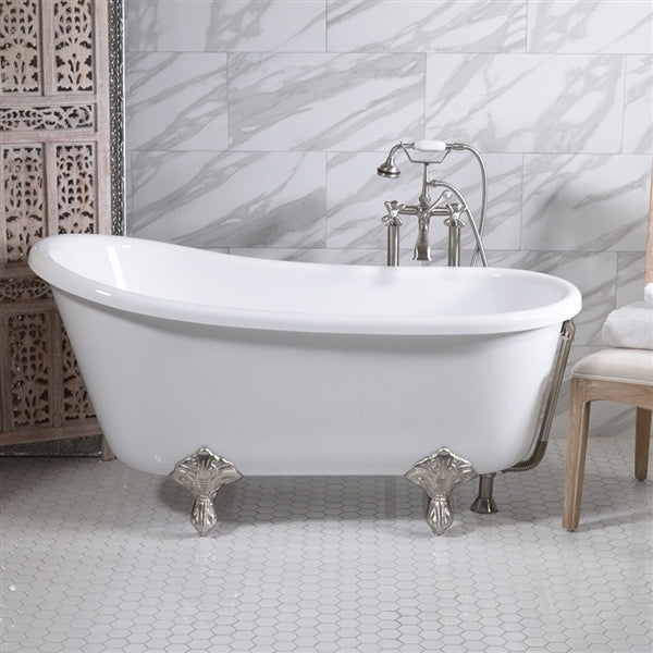 “HLSW58” 58" Hotel Collection CoreAcryl Acrylic Swedish Slipper Clawfoot Tub with Feet