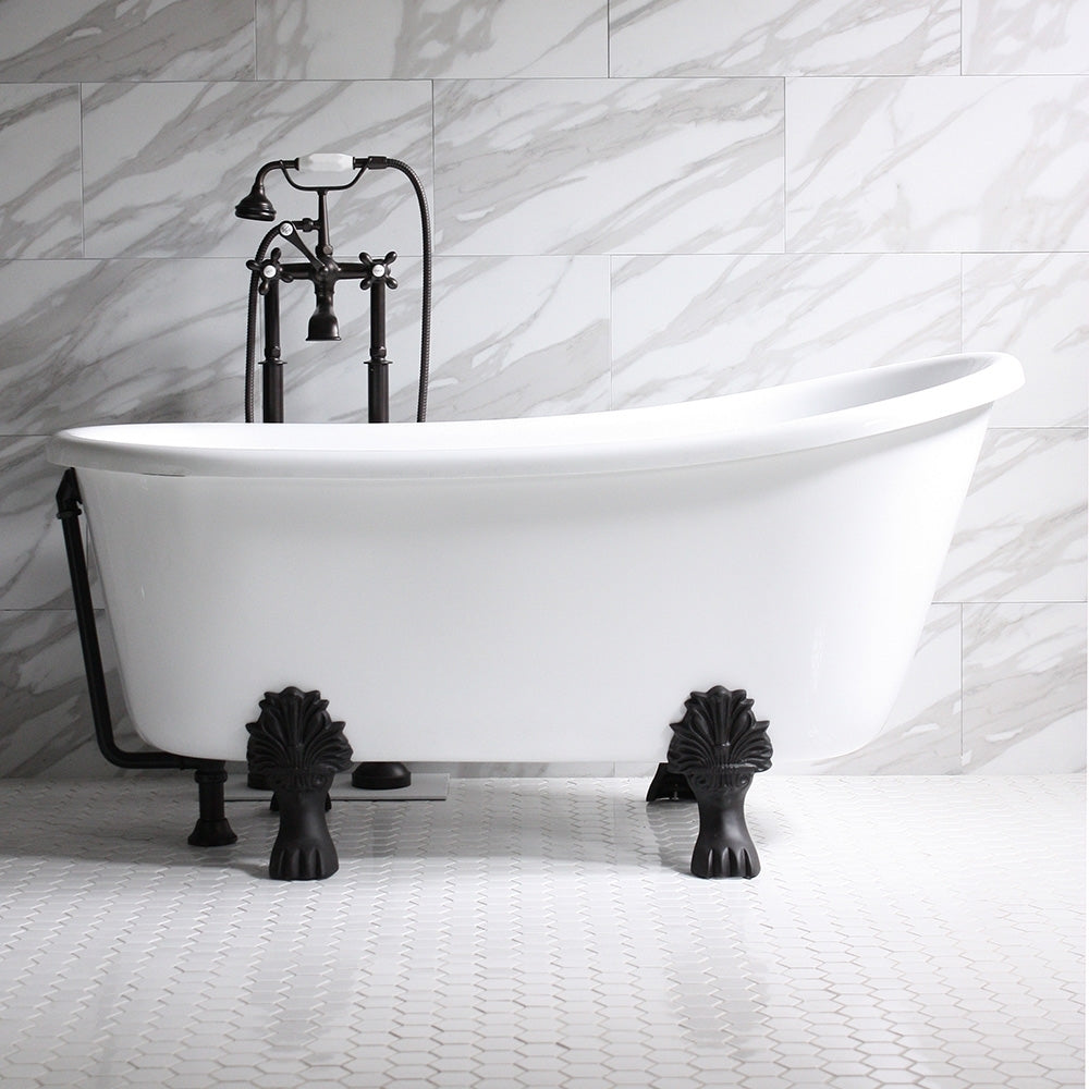 “HLSW58” 58" Hotel Collection CoreAcryl Acrylic Swedish Slipper Clawfoot Tub with Feet
