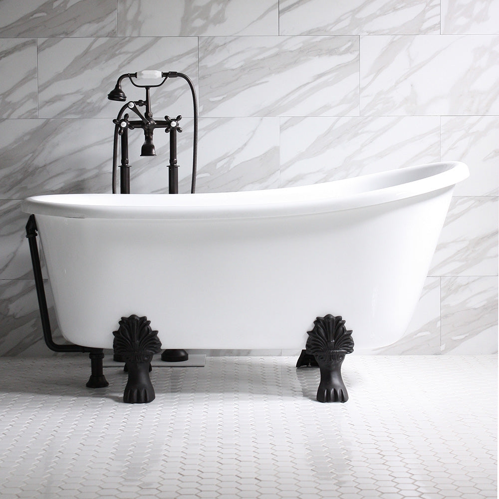 “HLSW62” 62" Hotel Collection CoreAcryl Acrylic Swedish Slipper Clawfoot Tub with Feet