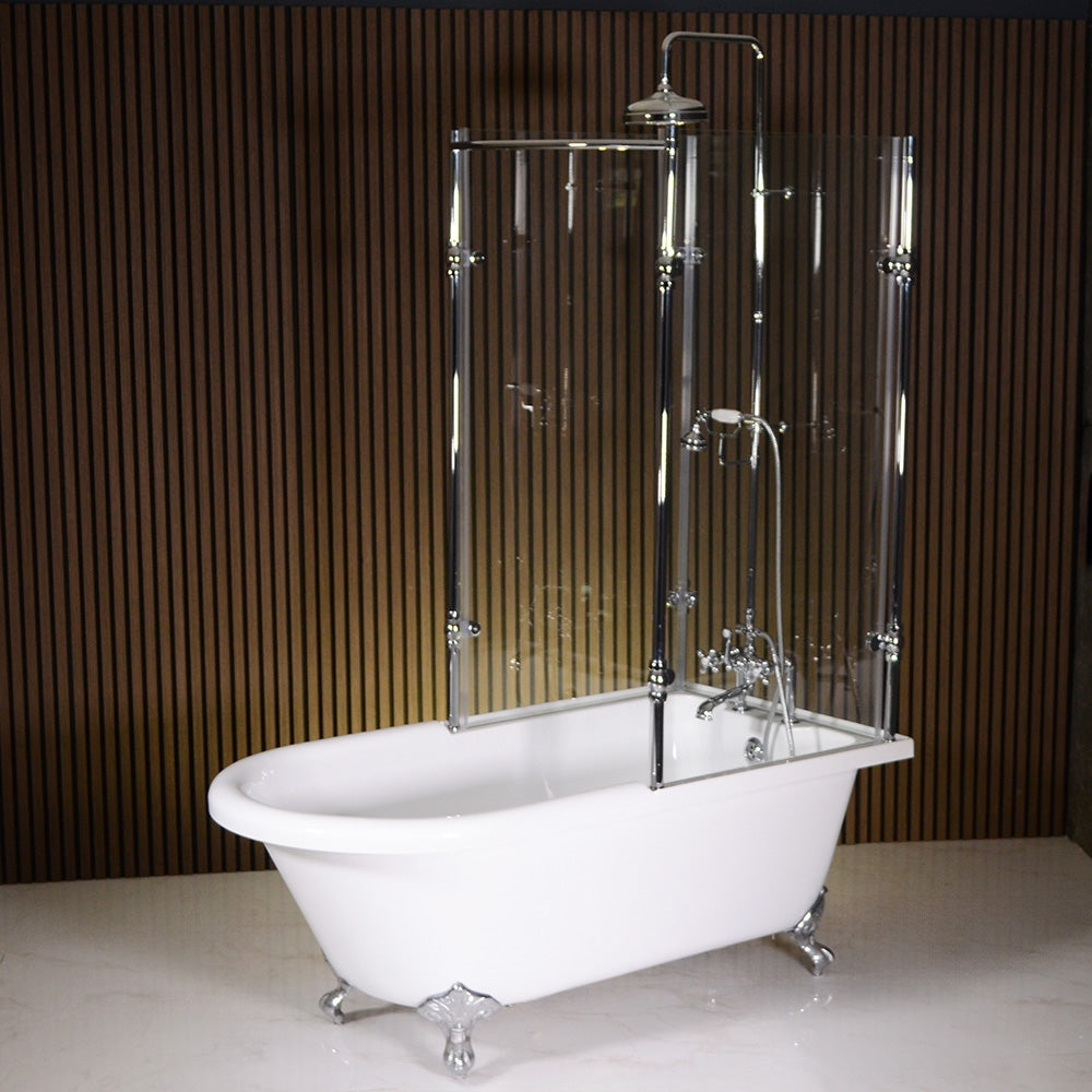 “OASIS 59 SHPK” 59" Extra Wide Classic Clawfoot Shower Tub with Clear Tempered Glass Shower Enclosure Package