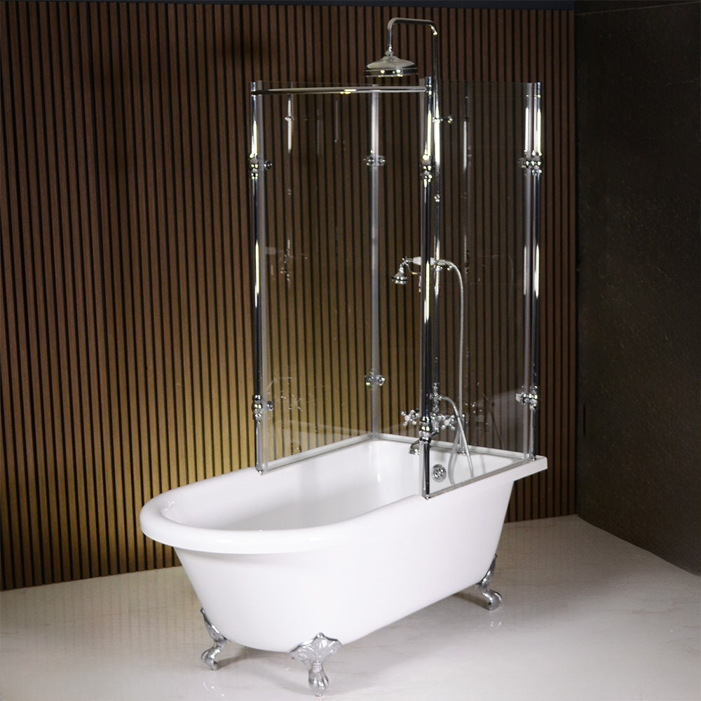 “OASIS 59 SHPK” 59" Extra Wide Classic Clawfoot Shower Tub with Clear Tempered Glass Shower Enclosure Package