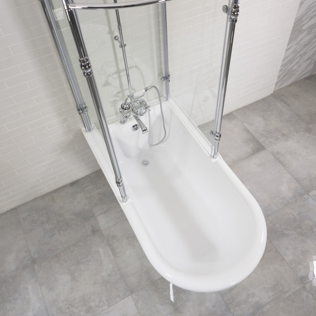 “OASIS 59 SHPK” 59" Extra Wide Classic Clawfoot Shower Tub with Clear Tempered Glass Shower Enclosure Package