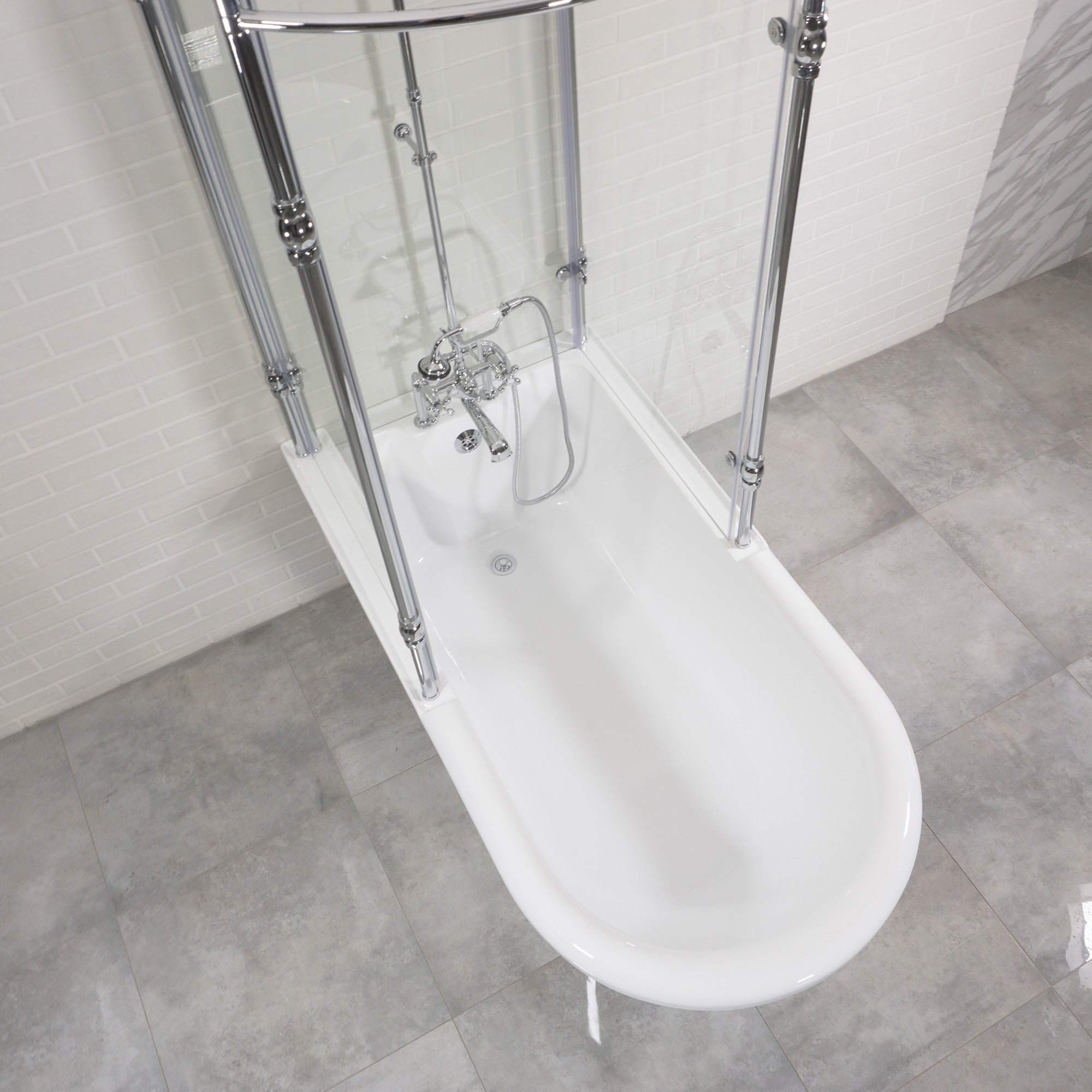 “OASIS 59 SHPK” 59" Extra Wide Classic Clawfoot Shower Tub with Clear Tempered Glass Shower Enclosure Package
