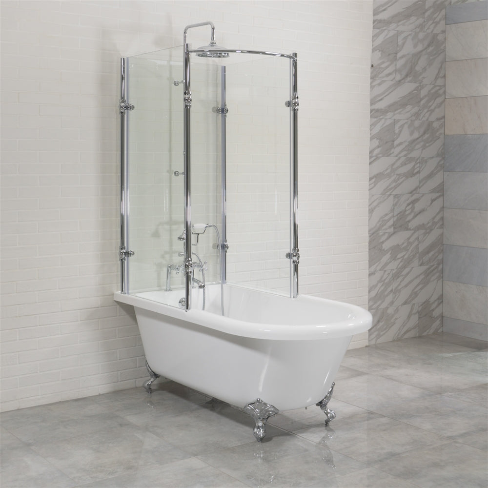 “OASIS 65 SHPK” 65" Extra Wide Classic Clawfoot Shower Tub with Clear Tempered Glass Shower Enclosure Package