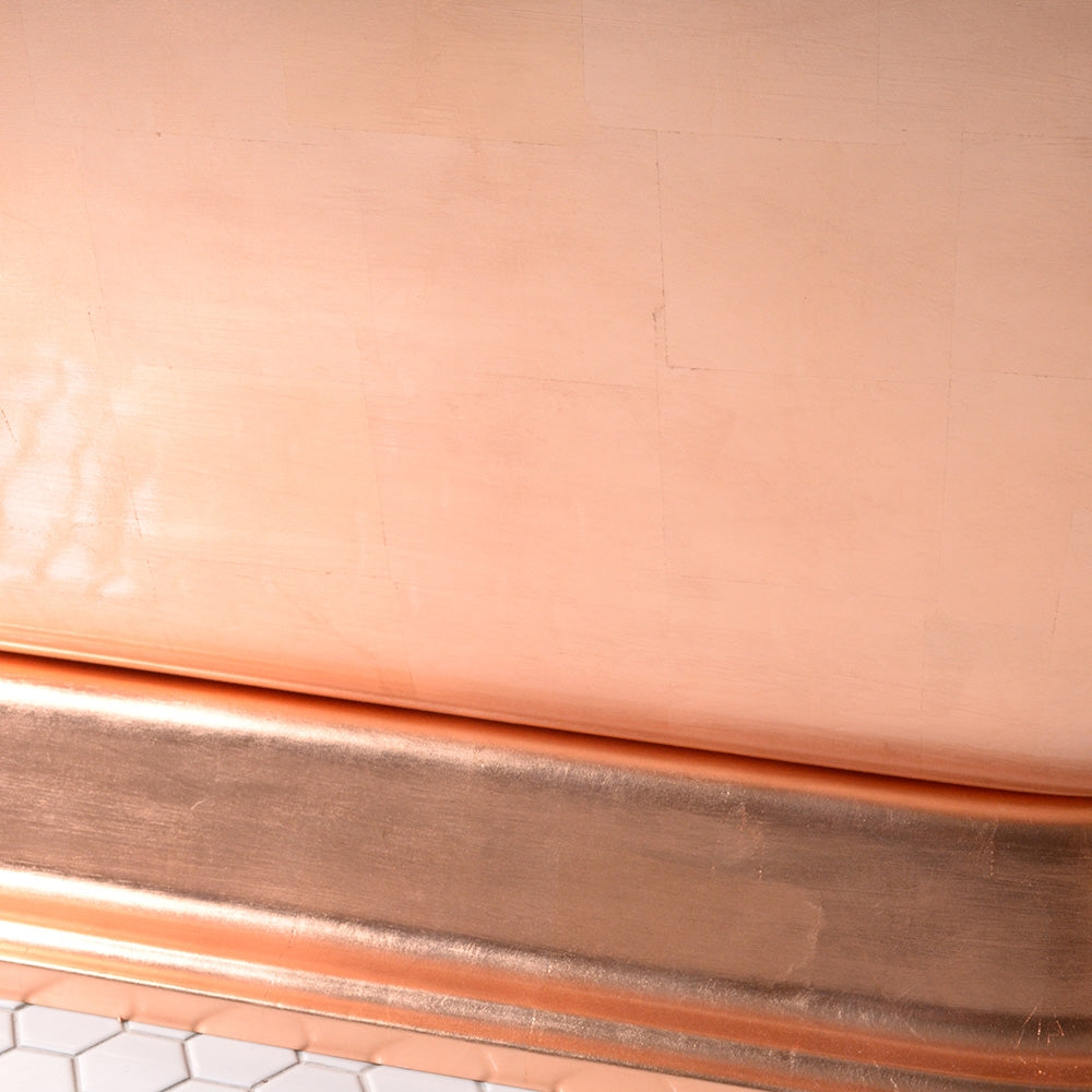 Standard Wide “Caterina67” 67" CoreAcryl WHITE Acrylic French Bateau Pedestal Tub with Copper Leaf Exterior and Drain