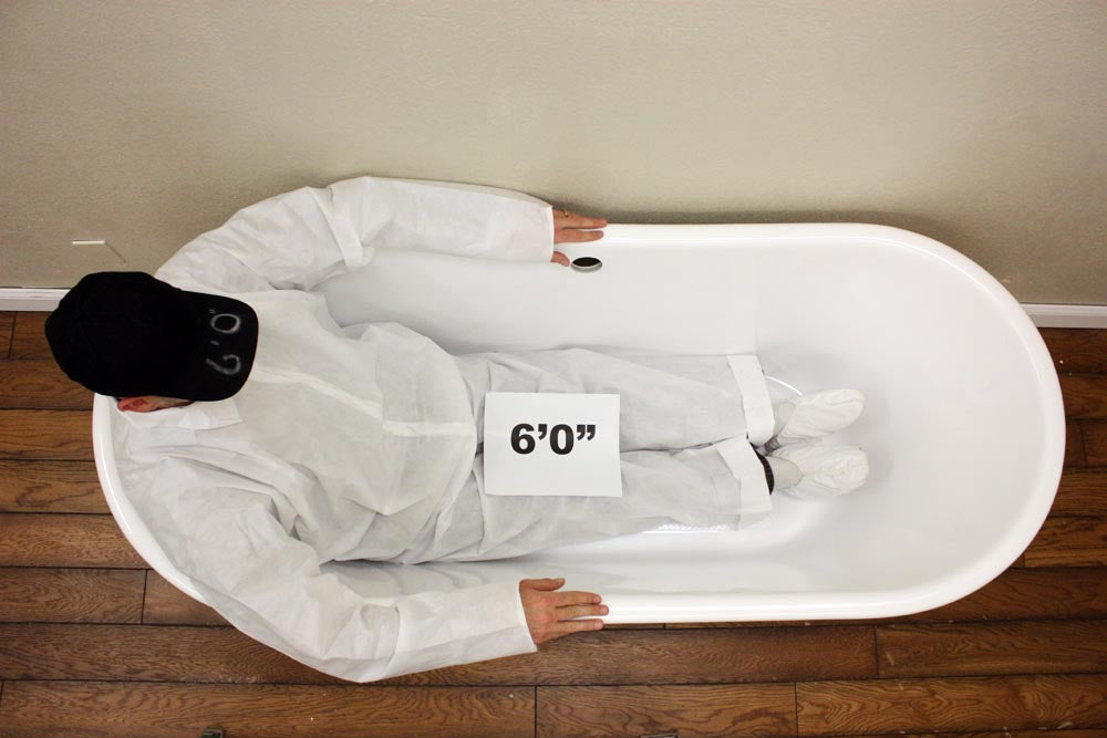 Standard Wide “Caterina67” 67" CoreAcryl WHITE Acrylic French Bateau Pedestal Tub with Copper Leaf Exterior and Drain