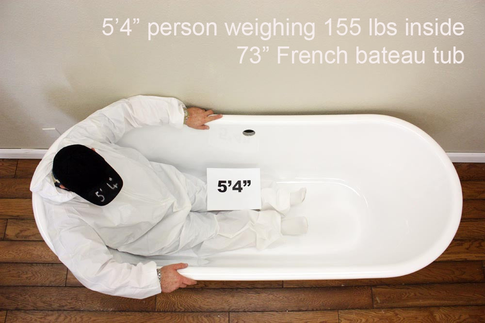 Standard Wide “Caterina73” 73" CoreAcryl WHITE Acrylic French Bateau Pedestal Tub with Copper Leaf Exterior and Drain