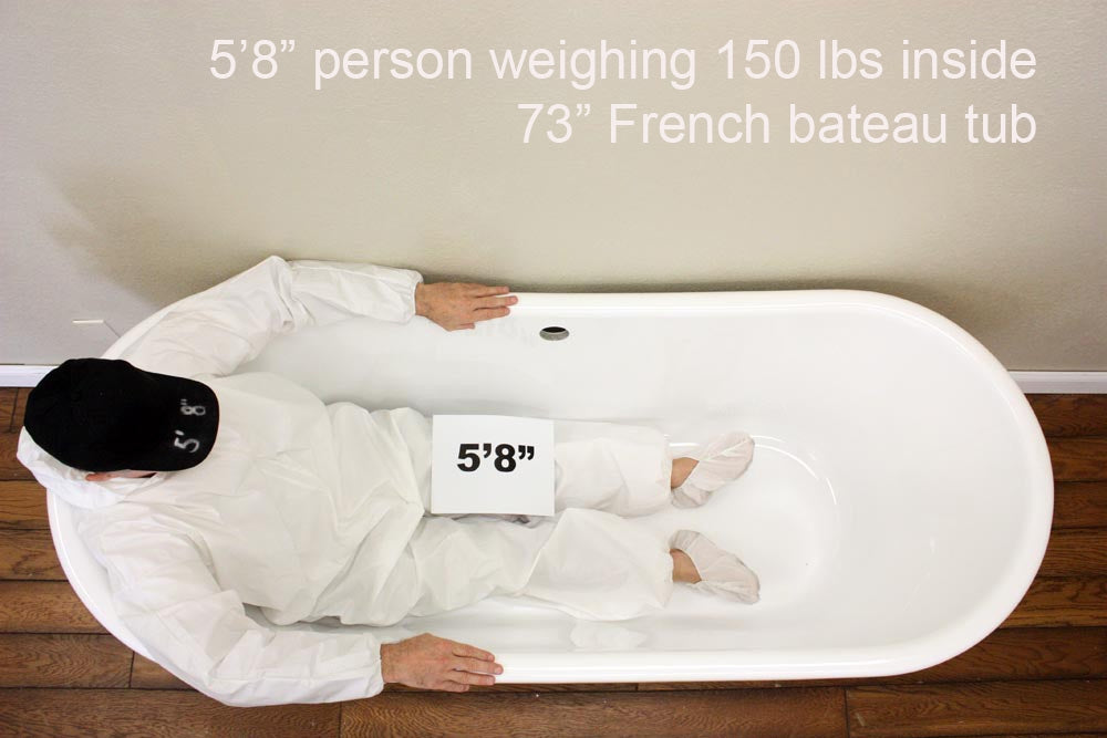 Standard Wide “Caterina73” 73" CoreAcryl WHITE Acrylic French Bateau Pedestal Tub with Copper Leaf Exterior and Drain