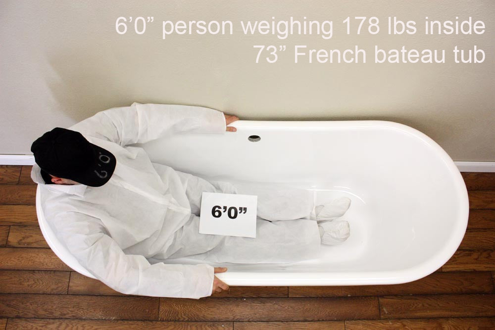 Standard Wide “Caterina73” 73" CoreAcryl WHITE Acrylic French Bateau Pedestal Tub with Copper Leaf Exterior and Drain