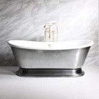 Standard Wide “Christoforo59” 59" CoreAcryl Acrylic Aged Chrome Exterior French Bateau Pedestal Tub and Drain