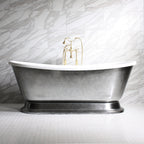 Standard Wide “Christoforo67” 67" CoreAcryl Acrylic Aged Chrome Exterior French Bateau Pedestal Tub and Drain
