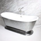 Standard Wide “Christoforo67” 67" CoreAcryl Acrylic Aged Chrome Exterior French Bateau Pedestal Tub and Drain