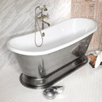 Standard Wide “Christoforo67” 67" CoreAcryl Acrylic Aged Chrome Exterior French Bateau Pedestal Tub and Drain