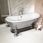 Standard Wide “Christoforo73” 73" CoreAcryl Acrylic Aged Chrome Exterior French Bateau Pedestal Tub and Drain