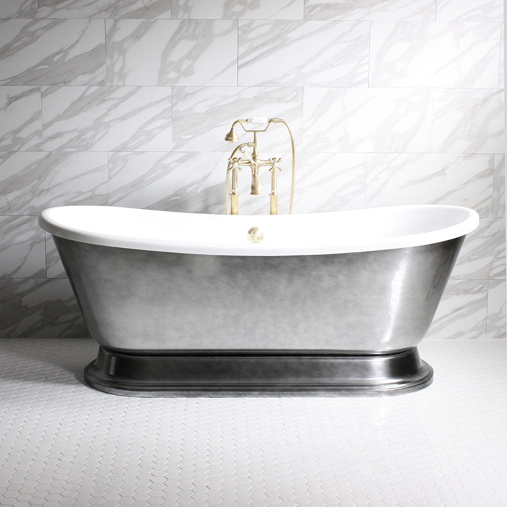 “SanSiro Christoforo-AIR73” Freestanding 73 Inch “Variable Speed Air Jetted” CoreAcryl Acrylic French Bateau Pedestal Bathtub