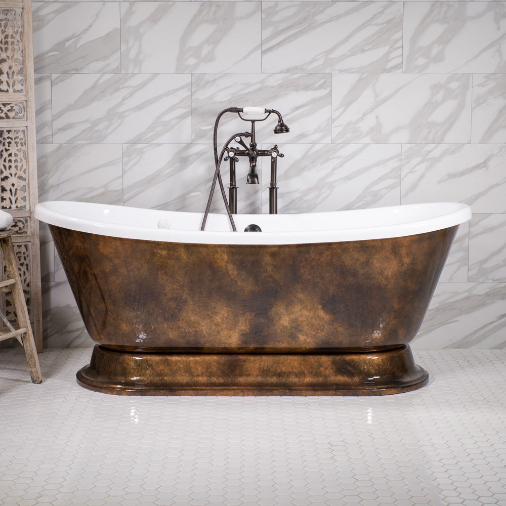 “SanSiro Domenico-AIR67” Freestanding 67 Inch “Variable Speed Air Jetted” CoreAcryl Acrylic French Bateau Pedestal Bathtub