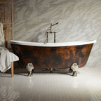 Standard Wide “Filipo73” 73" CoreAcryl Acrylic French Bateau with Antiqued Copper Leaf Exterior Clawfoot Tub and Drain