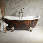 Standard Wide “Filipo73” 73" CoreAcryl Acrylic French Bateau with Antiqued Copper Leaf Exterior Clawfoot Tub and Drain