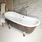Standard Wide “Filipo67” 67" CoreAcryl Acrylic French Bateau with Antiqued Copper Leaf Exterior Clawfoot Tub and Drain