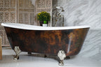 Standard Wide “Filipo73” 73" CoreAcryl Acrylic French Bateau with Antiqued Copper Leaf Exterior Clawfoot Tub and Drain