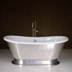 Standard Wide “Gianetta67” 67" CoreAcryl WHITE Acrylic French Bateau Pedestal Tub with Umber Wash Silver Leaf Exterior