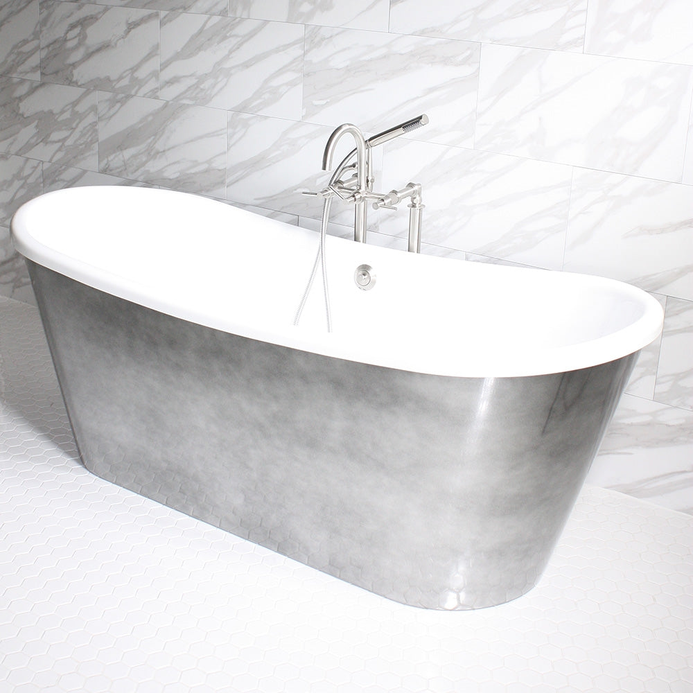 “SanSiro Ginevra-AIR59” Freestanding 59 Inch “Variable Speed Air Jetted” CoreAcryl Acrylic French Bateau Skirted Bathtub