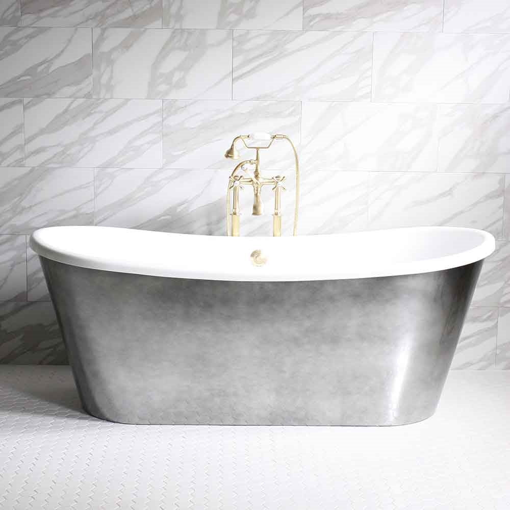 “SanSiro Ginevra-AIR59” Freestanding 59 Inch “Variable Speed Air Jetted” CoreAcryl Acrylic French Bateau Skirted Bathtub