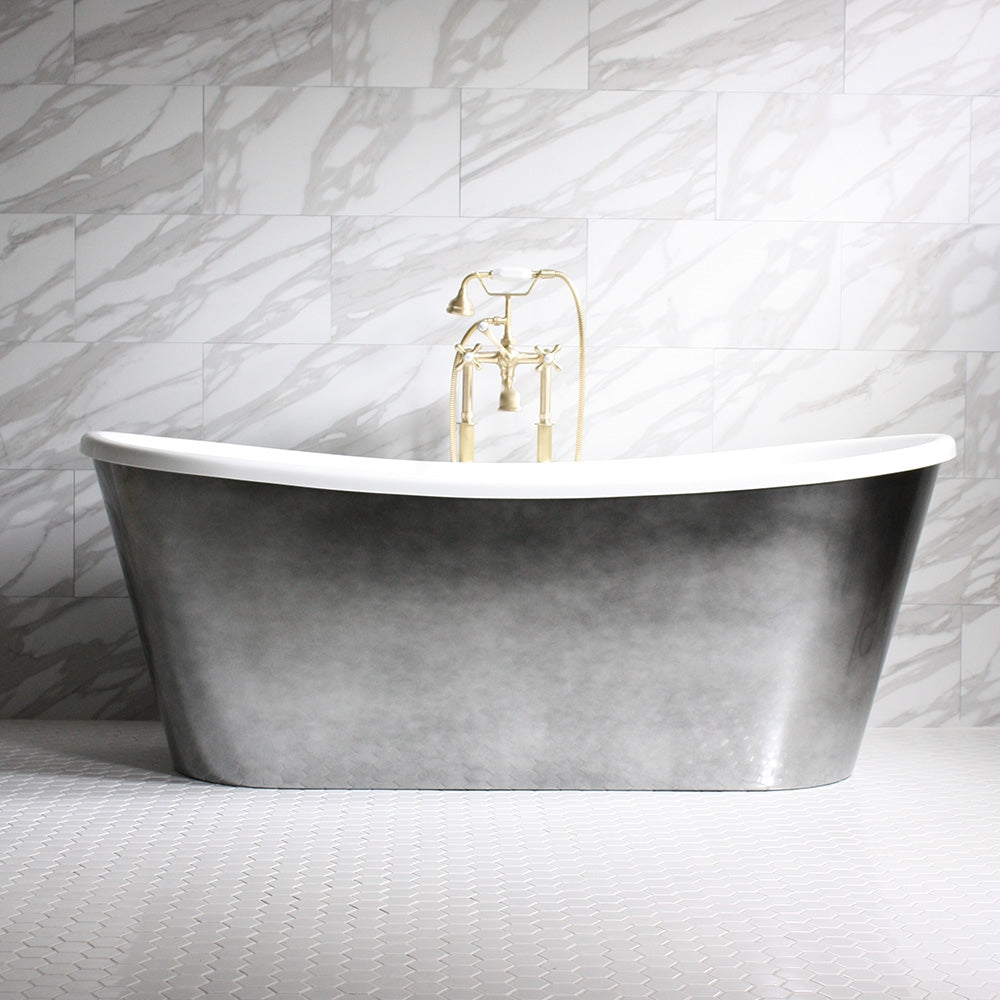 “SanSiro Ginevra-AIR67” Freestanding 67 Inch “Variable Speed Air Jetted” CoreAcryl Acrylic French Bateau Skirted Bathtub