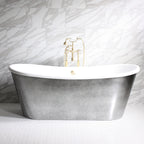 Standard Wide “Ginevra67” 67" CoreAcryl WHITE French Bateau Acrylic Skirted Tub with Aged Chrome Exterior plus Drain