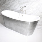 Standard Wide “Ginevra73” 73" CoreAcryl WHITE French Bateau Acrylic Skirted Tub with Aged Chrome Exterior plus Drain