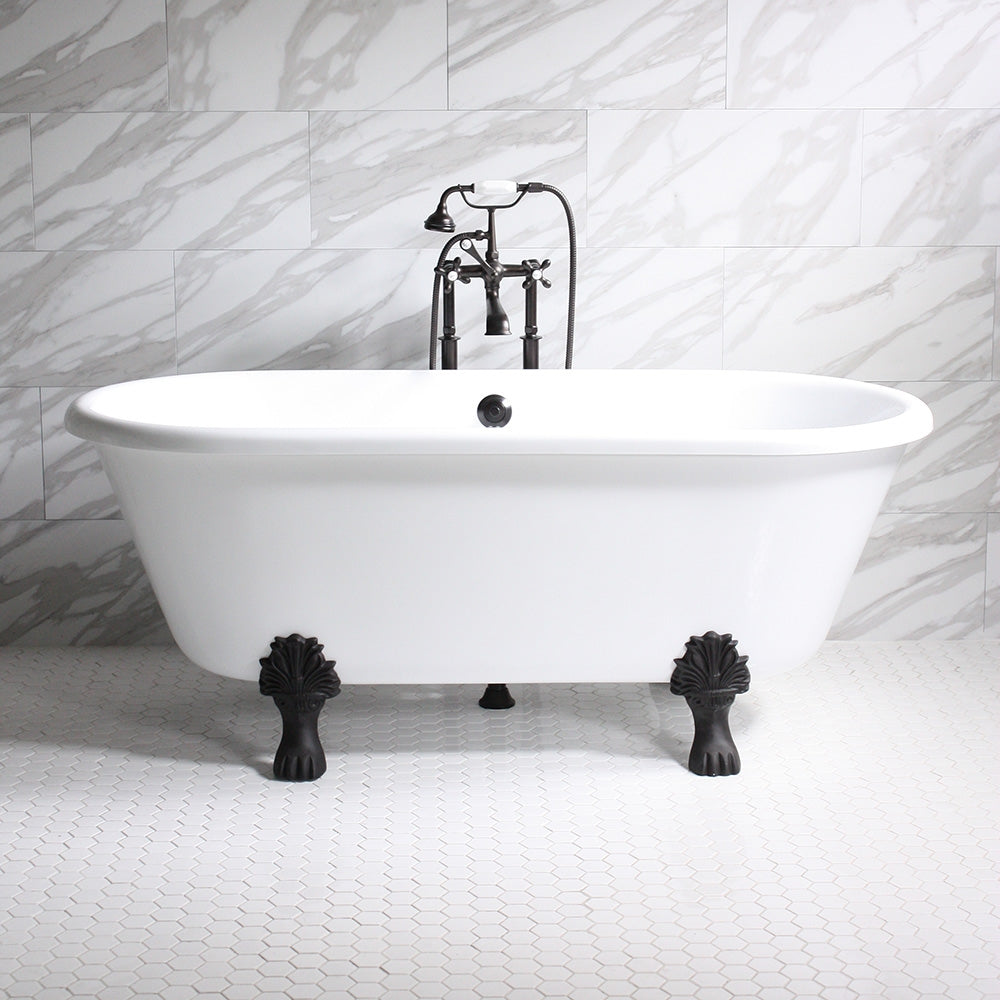 “HLDB67” 67" CoreAcryl WHITE Acrylic Double Ended Clawfoot Tub with Feet