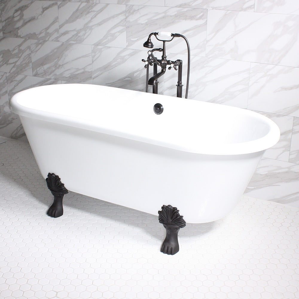 “HLDB67” 67" CoreAcryl WHITE Acrylic Double Ended Clawfoot Tub with Feet