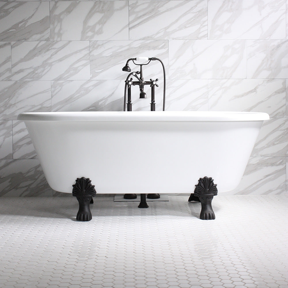 “HLDB67” 67" CoreAcryl WHITE Acrylic Double Ended Clawfoot Tub with Feet