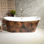 Standard Wide “Nicolosa73” 73" CoreAcryl WHITE French Bateau Acrylic Skirted Tub with Patina Copper Leaf Exterior plus Drain