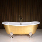 Standard Wide “Ramesses67” 67" CoreAcryl WHITE Acrylic French Bateau Clawfoot Tub with Umber Wash Egyptian Gold Leaf Exterior plus Drain
