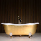Standard Wide “Ramesses67” 67" CoreAcryl WHITE Acrylic French Bateau Clawfoot Tub with Umber Wash Egyptian Gold Leaf Exterior plus Drain