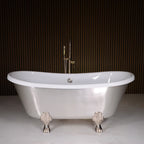 Standard Wide “Simona67” 67" CoreAcryl WHITE Acrylic French Bateau Clawfoot Tub with Umber Wash Silver Leaf Exterior